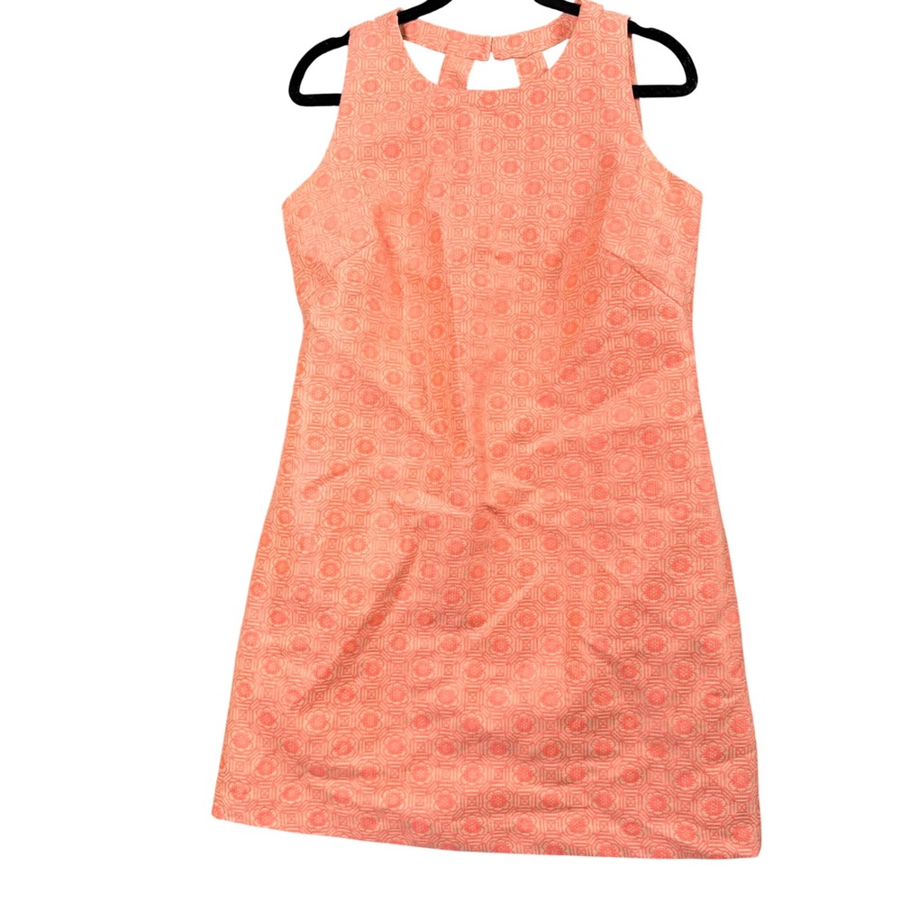 Jade Melody Tam Shift Dress Womens Medium Coral Pink Jacquard Cut Out Back